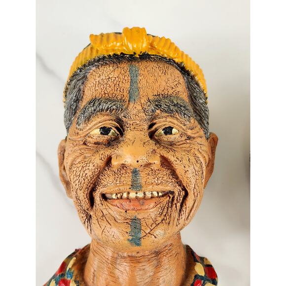 Bust Chinese Asian Oriental Senior Couple Chalkware 6" Wall Decor 80s x2 - Picture 10 of 13